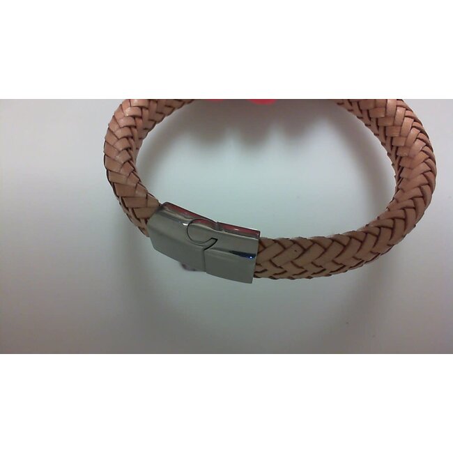 Braided tan leather bracelet, sterling silver clasp