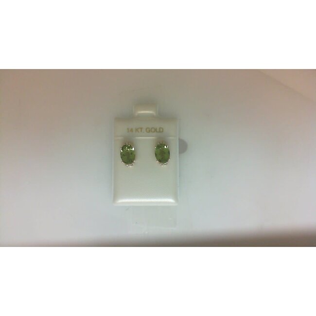 Peridot (2.56 ctw) & diamond (0.047 ctw) studs 14k yellow gold