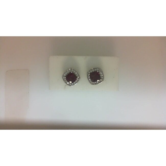 Bishop's Garnet (3.44 ct) & diamond (0.48 ctw) cushion cut halo earrings 18k white gold