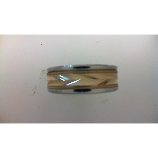 White tungsten / 14k yellow gold herringbone center band