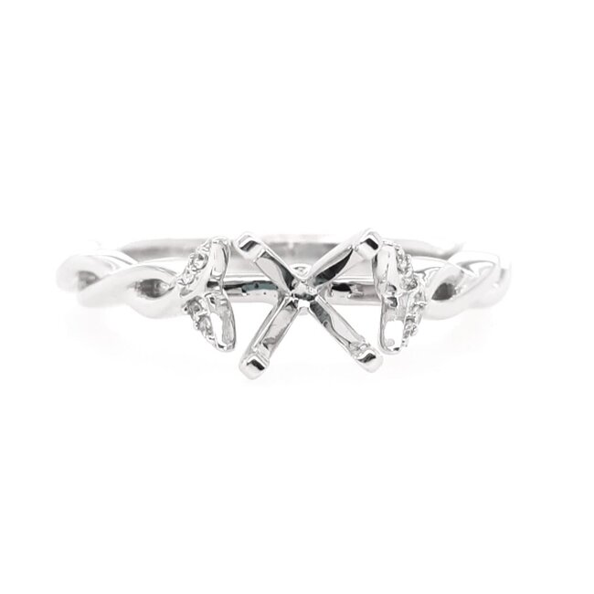 Diamond (0.04ctw) petite twisted bridal setting, 14k white gold 3.2 gr