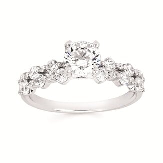 2-row diamond (0.60 ctw) setting CZ ctr 14k white gold 2.8 gr