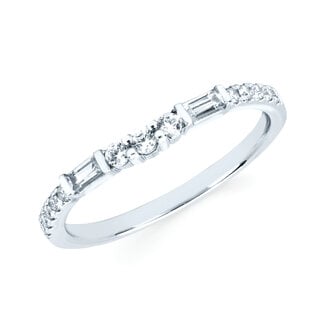 Diamond (0.25 ctw) round & baguette contour band, 14k white gold