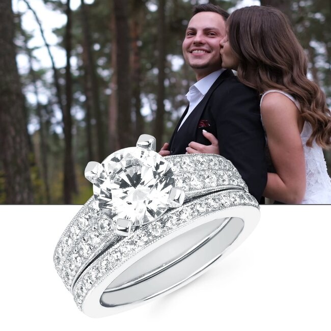 Diamond (1.12 ctw/CZ ctr) two row  w/ side diamonds setting 14k white gold 5.1 gr