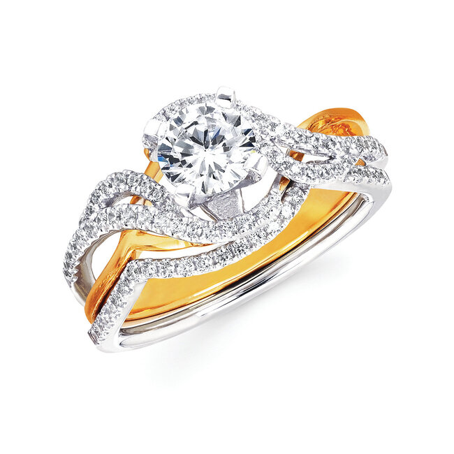 Diamond (0.22 ctw) 4 prong wave bypass setting 14k white & yellow gold 4.0 gr