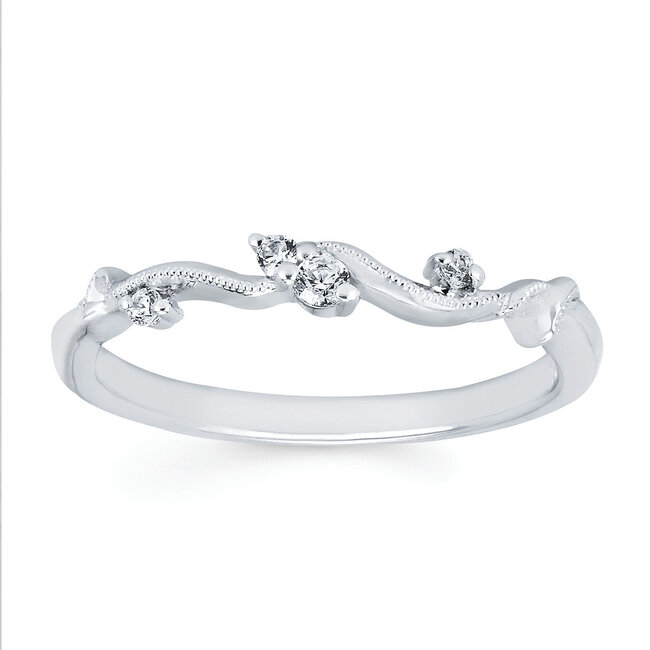 Diamond (0.08 ctw) leaf motif band 14k white gold 2.1 gr