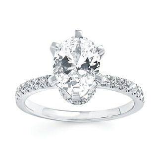 Diamond (0.25 ctw/CZ ctr) Oval w/ hidden halo setting 14k white gold 3.8 gr