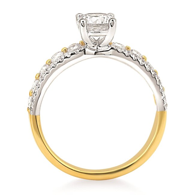 Diamond (0.50 ctw/CZ ctr) two row setting 14k white & yellow gold 3.5 gr
