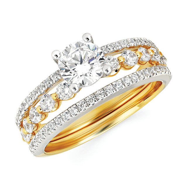 Diamond (0.50 ctw/CZ ctr) two row setting 14k white & yellow gold 3.5 gr