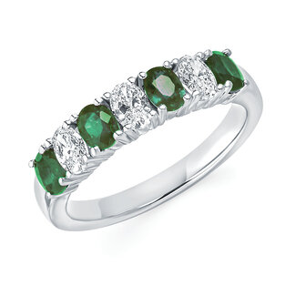 Emerald & Diamond (1 1/4 Tgw.) 7 stone band 14k yellow gold