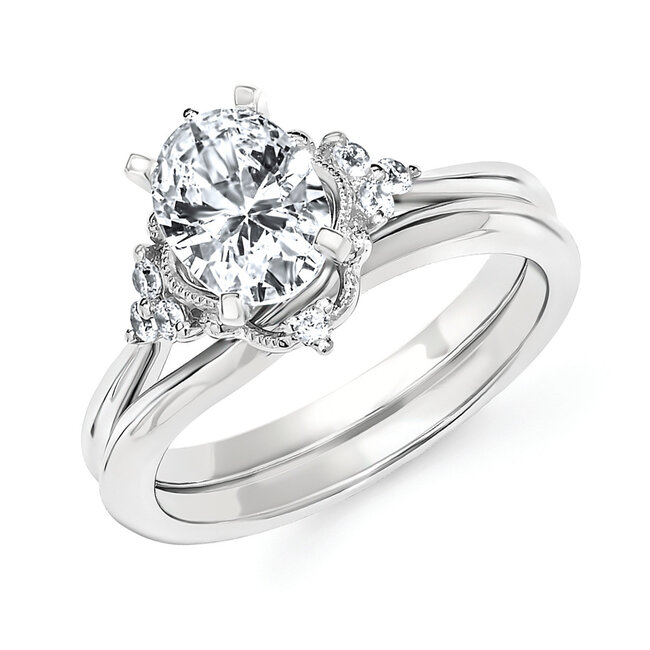 Diamond (0.13ctw/oval CZ ctr) tapered shank setting, 14k white gold 2.9 gr