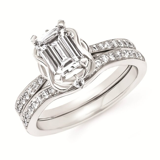 Diamond (0.14ctw/emerald cut ctr) halo setting, 14k white gold 2.8 gr