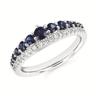 Sapphire (0.80 ctw) & diamond (0.20 ctw)  band 14k white gold 3.3 gr