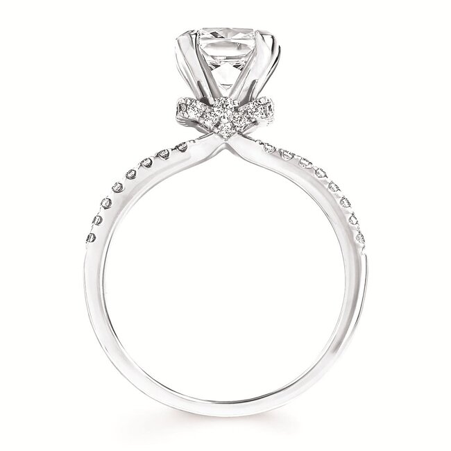 Diamond (0.27 ctw) chevron hidden halo bridal setting 14k white gold 3.4 gr