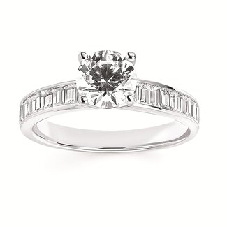 Diamond (0.49 ctw) channel set baguette setting CZ ctr 14k white gold