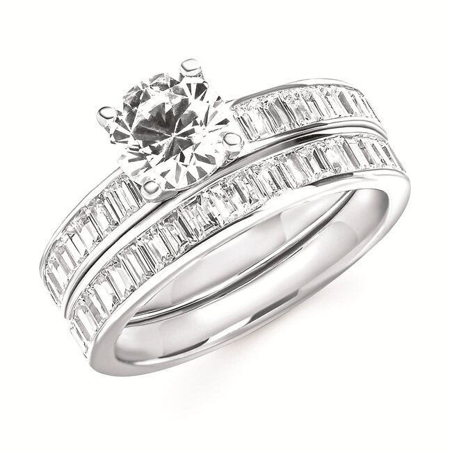 Diamond (0.49 ctw) channel set baguette setting CZ 14k white gold 3.6 gr