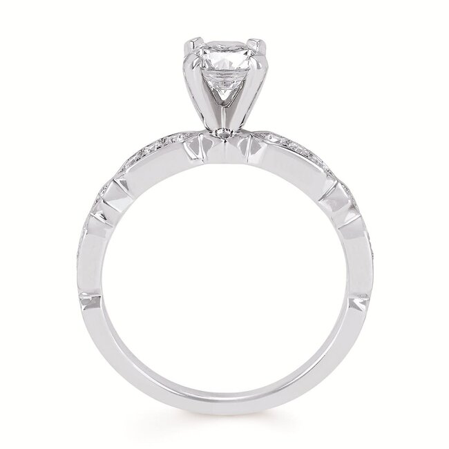 Diamond (0.16 ctw) geometric shank setting CZ center 14k white gold 3.3 gr