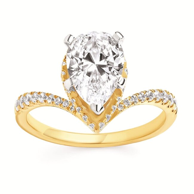 Diamond (0.44 ctw) double hidden halo pear setting no ctr 14k yellow gold 3.3 gr