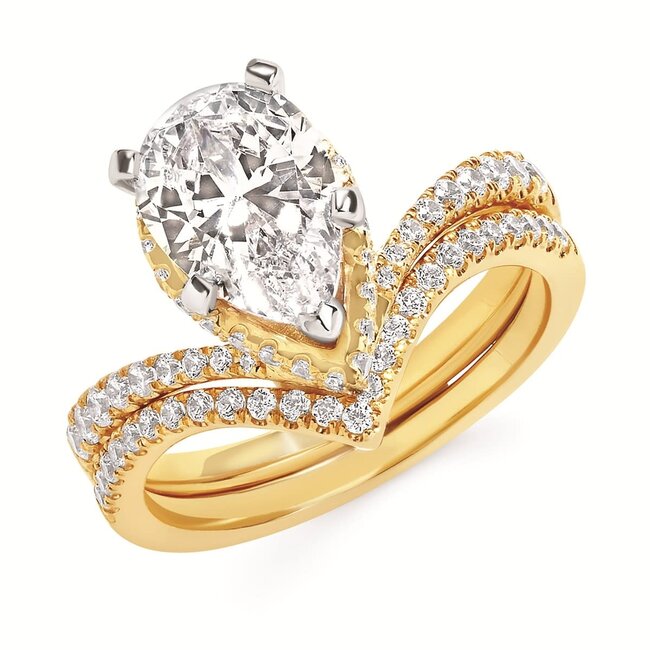 Diamond (0.44 ctw) double hidden halo pear setting no ctr 14k yellow gold 3.3 gr