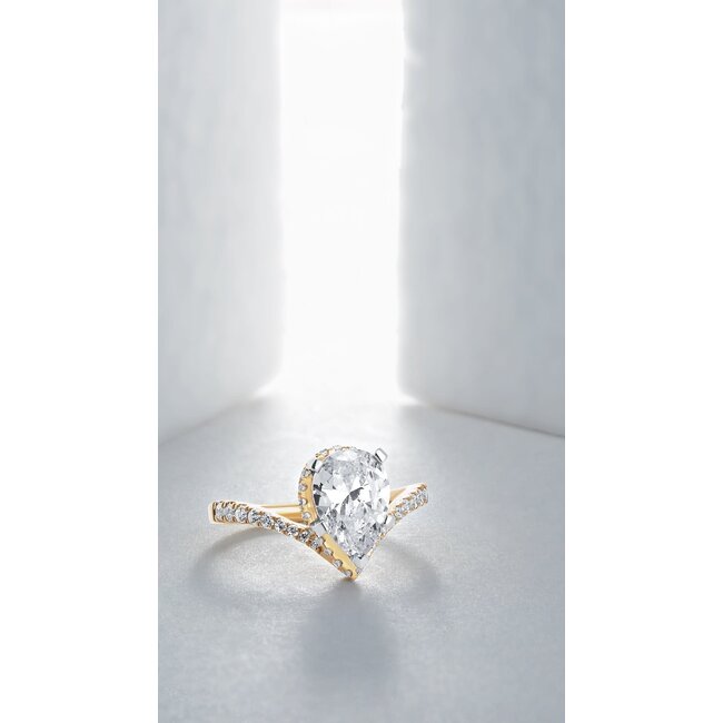 Diamond (0.44 ctw) double hidden halo pear setting no ctr 14k yellow gold 3.3 gr