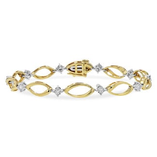 Diamond (0.25 ctw) fancy oval link bracelet 14k yellow gold