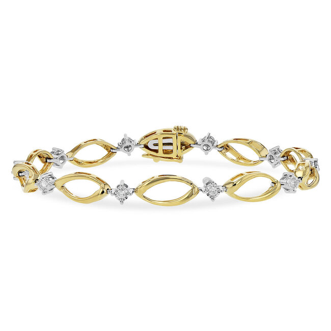 Diamond (0.25 ctw) fancy oval link bracelet 14k yellow gold