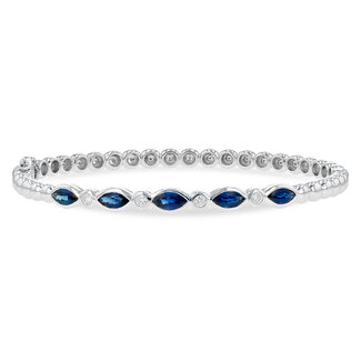 Sapphire (1.50 ctw) & diamond (0.13 ctw) beaded bangle bracelet 14k white gold