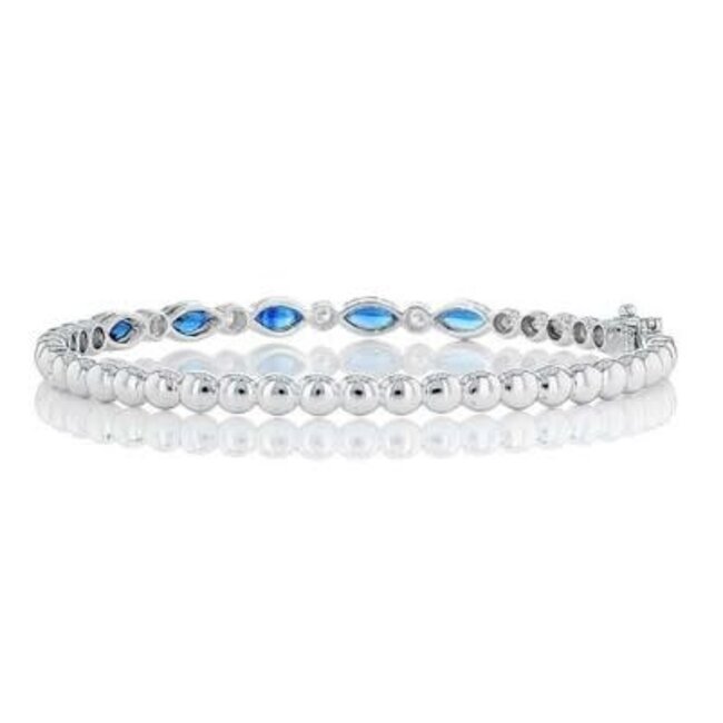 Sapphire (1.50 ctw) & diamond (0.13 ctw) beaded bangle bracelet 14k white gold