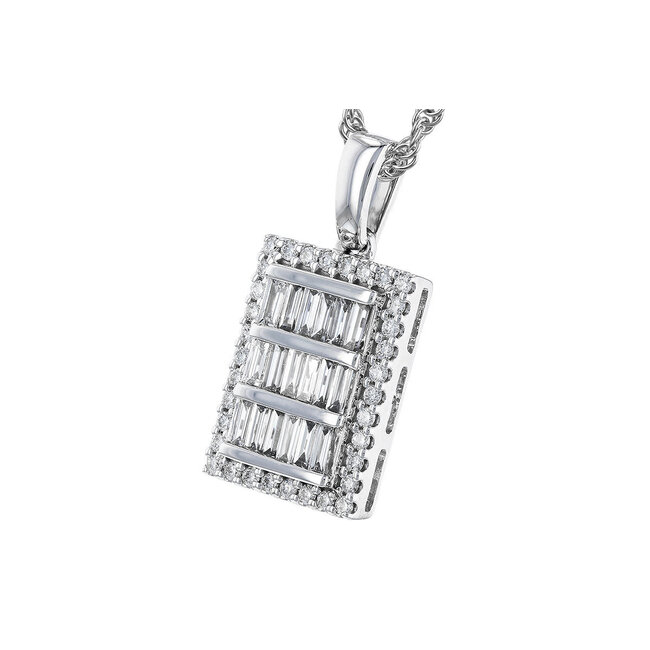 Diamond (0.82 ctw) baguette & round rectangle pendant 14k white gold