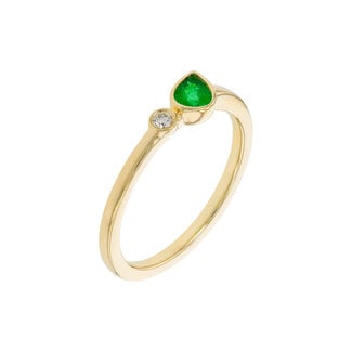 Emerald (0.2) & diamond (0.22 ctw) pear & round 2 stone ring 14k yellow gold