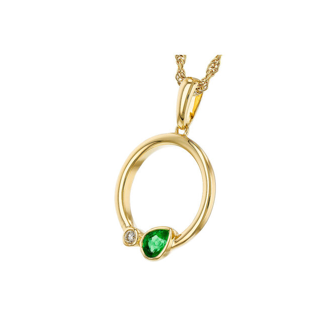 Emerald (0.20 ct) & diamond (0.22 ct) circle pendant 14k yellow gold