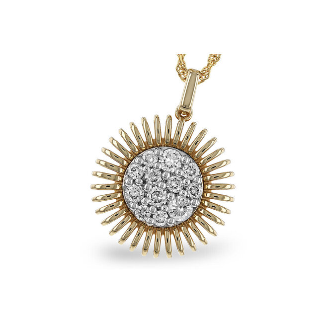 Diamond (0.70 ctw) sunflower cluster pendant 14k yellow gold