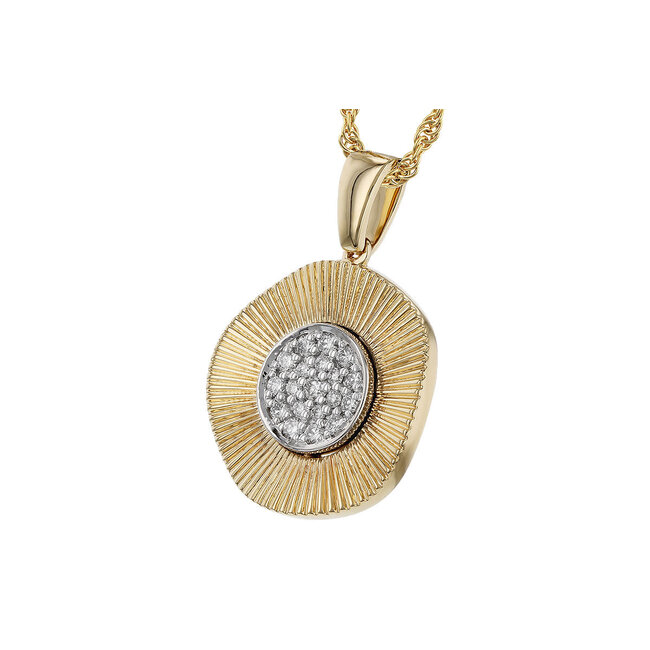 Diamond (0.21 ctw) round 3-D wavy circle pendant 14k white & yellow gold