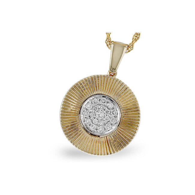 Diamond (0.21 ctw) round 3-D wavy circle pendant 14k white & yellow gold