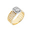 Diamond (0.60 ctw) round & baguette woven wide band 14k white & yellow gold