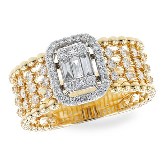 Diamond (0.60 ctw) round & baguette woven wide band 14k white & yellow gold