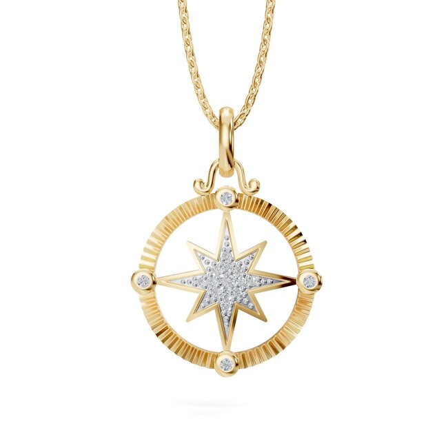 Diamond (0.13 ctw) compass pendant with chain 14k yellow gold