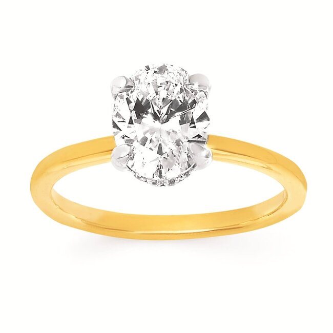 Diamond (0.08 ctw) hidden halo setting for 2 ct oval , shown w/ CZ 14k yellow gold 3.4 gr