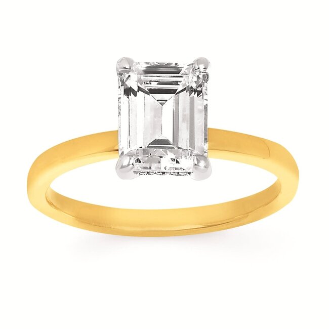 Diamond (0.08 ctw) hidden halo setting for 2 ct emerald cut , shown w/ CZ 14k yellow gold 3.5 gr