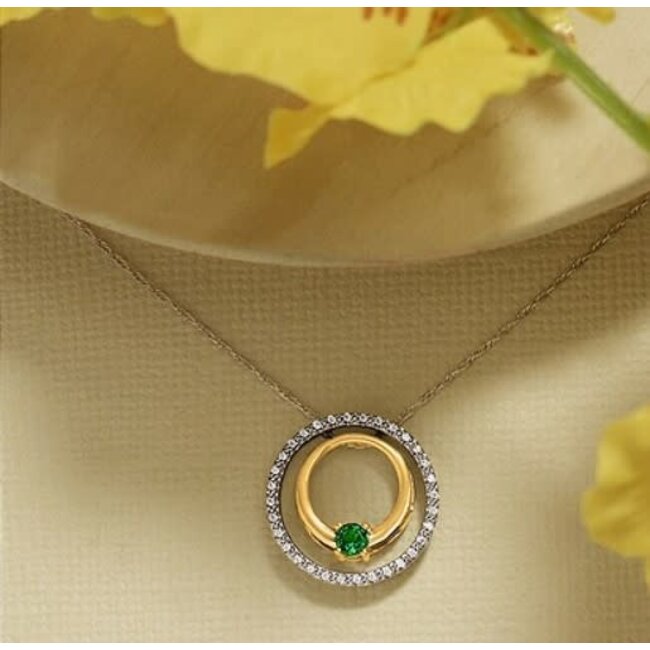 Emerald (0.10 ct) & diamond (0.10 ctw) convertible enhancer 14k white & yellow gold