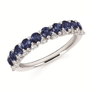 Sapphire (1.08 ctw) & diamond (0.12 ctw) 2 row band 14k white gold 2.5 gr