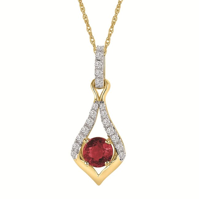 Ruby ( 0.38 ct) & diamond (0.16 ctw) vintage style pendant w/chain 14k yellow gold 1.9 gr