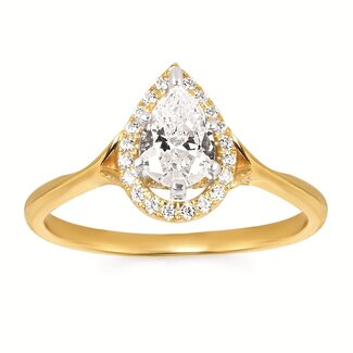 Diamond (0.16 ctw CZ ctr) pear halo setting 14k white gold
