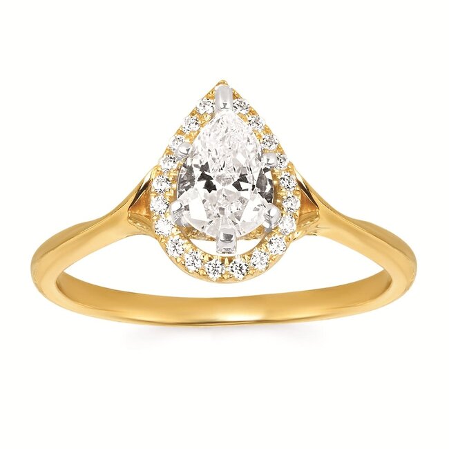Diamond (0.16 ctw CZ ctr) pear halo setting 14k white gold