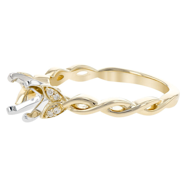Diamond (0.04ctw) petite twisted bridal setting, 14k yellow gold 3.4 gr