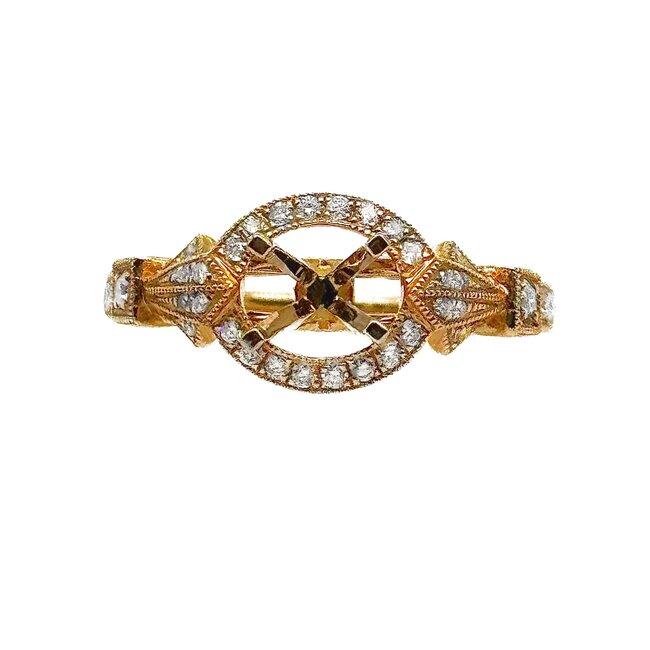 Oval diamond (0.20ctw, cz center) setting, 14k yellow  gold 3.5 gr