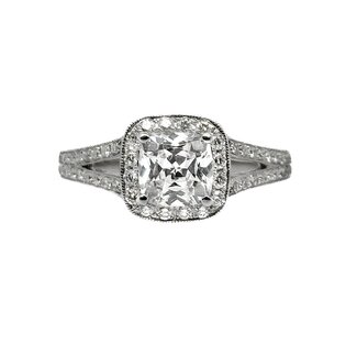 Diamond (0.44 ctw CZ ctr) split-shank halo setting 14k white gold 4.3 gr