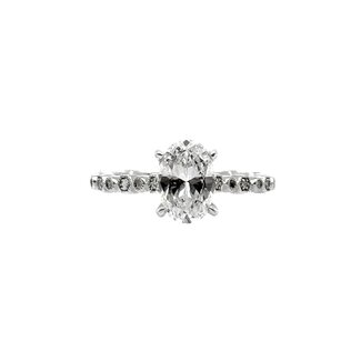 Oval diamond (0.22ctw, cz ctr) bezel setting, 14k white gold 3.3 gr