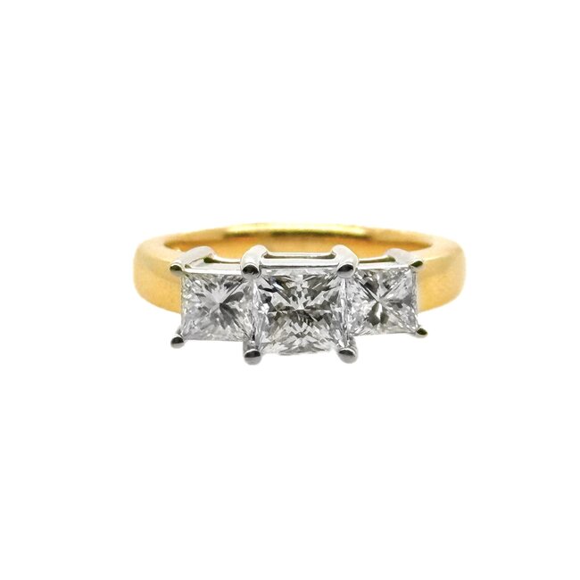 "LEO" Diamond (1ct ctr/2ctw) 3 stone ring G/VS 14k white & yellow gold 6.6 gr