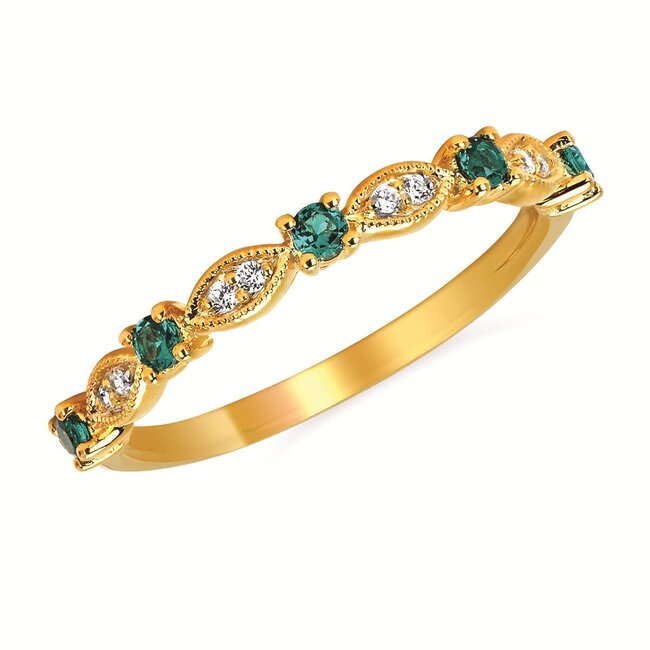 Emerald & Diamond Mil grain Alternating band, 14k yellow gold